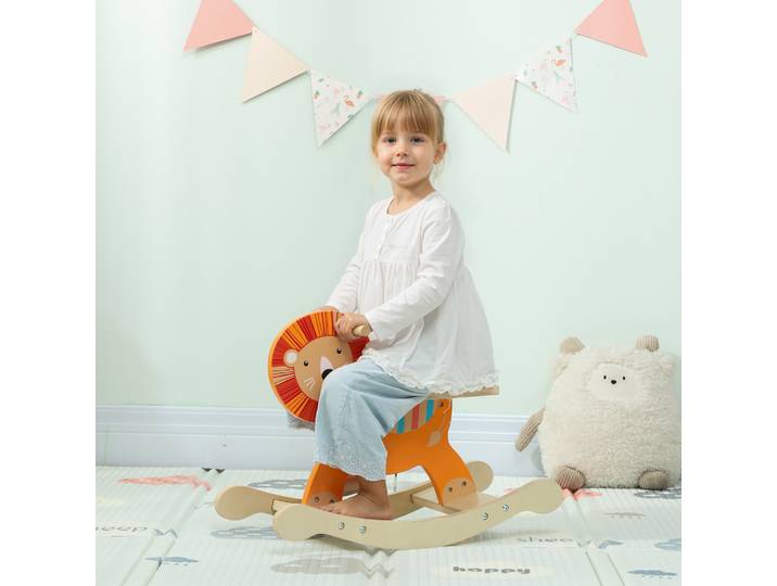 AIYAPLAY Cheval à Bascule Bois Lion Orange 59x27x43 cm
