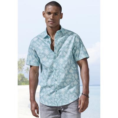Hawaiihemd BEACHTIME "- Kurzarmhemd mit sommerlichem Palmen Druck", Herren, Gr. XL (43/44), N-Gr, grün (türkis, bedruckt), Web, Obermaterial: 100% Baumwolle, gemustert, regular fit, ohne Ausschnitt, abgesteppte Kante, Hemden Hawaiihemd, Kurzarm,...