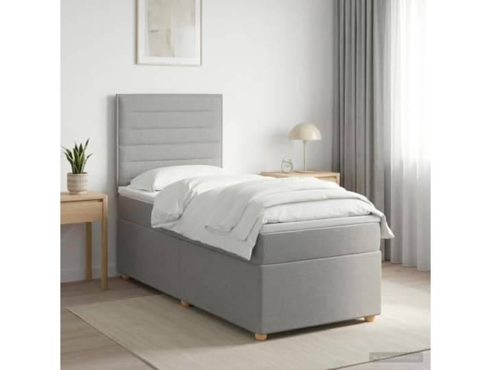 Boxspringbett Einzelbett mit Matratze Hellgrau Stoff Kopfteil verstellbar, Taschenfedern, mittlere Steifigkeit, Stahlgestell, abnehmbarer Bezug waschbar, Montage inkl