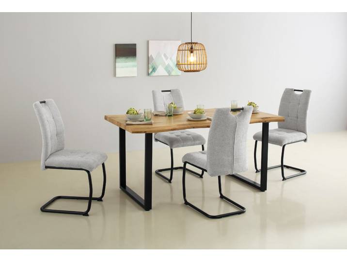 Esstisch HELA GISELLE Baumkantentisch, Küchentisch , beige (natur, schwarz, wildeiche), B:160cm H:76cm T:90cm, Tische, Esstisch, Kufengestell Metall, Industrial Design, 140 - 200 cm Breite, 2 Farben