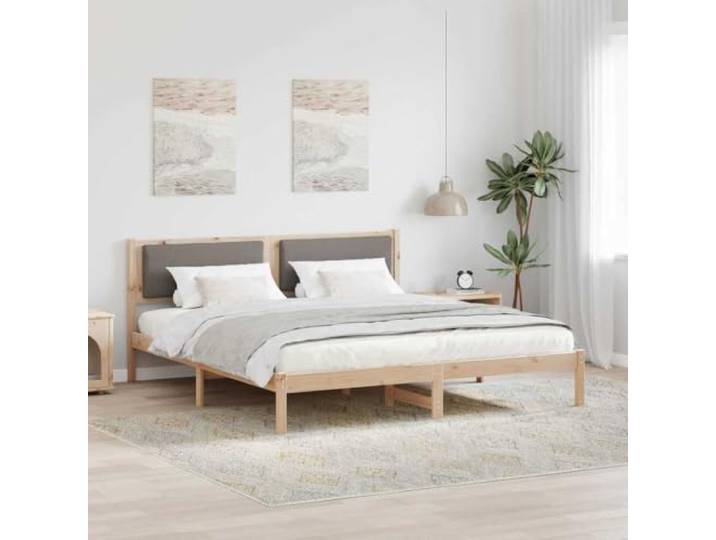 RJPLMFV Bettgestell, Kiefer, massiv, Taupe, 180 x 200 cm Mit Kopfteil aus Polyester, Lattenrost inklusive, einfache Montage, modernes Design
