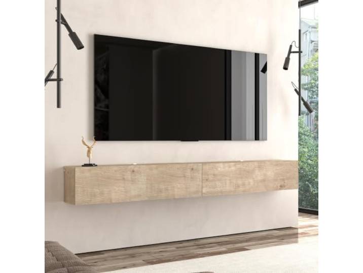 brandloop TV-Lowboard hängend, schwebende TV-Bank für Wandmontage, moderner Fernsehtisch grifflos, TV-Hängeboard mit Stauraum, Fernsehschrank fürs Wohnzimmer