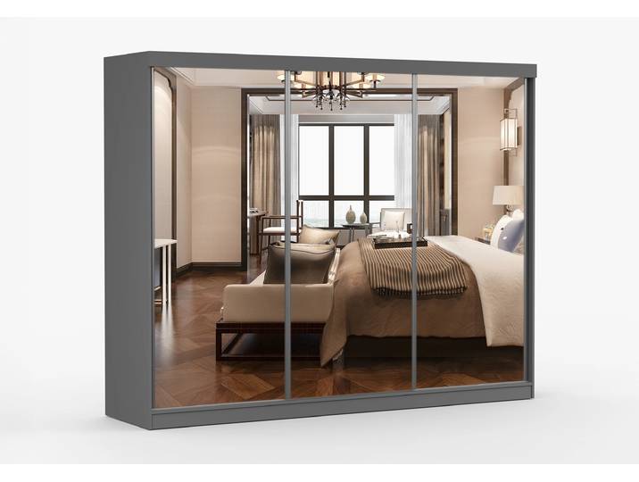 Schwebetürenschrank MILAN 250 cm Grau Grau + Spiegel