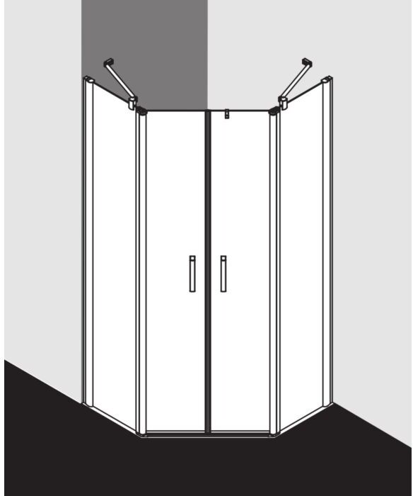 Kermi Pega Fünfeck-Duschkabine PEF4509020VZK 90x90x200cm, silber hochglanz ESG SR Arena C Clean