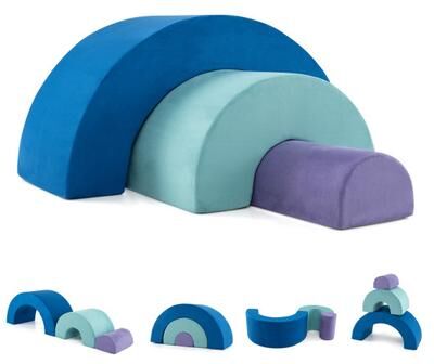 Costway Rainbow Arc Climber Playset Foam Climbing Blocks with Machine Washable Covers-Multicolor