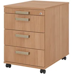 bümö Rollcontainer mit Schubladen, Container abschließbar aus Holz in Nussbaum - Rollwagen für's Büro als Schreibtisch Unterschrank, Bürocontainer