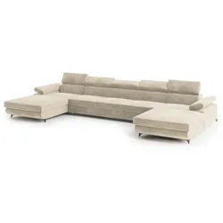 WOHNLANDSCHAFT VIVENTE Creme Velours-Stoff mit Schlaffunktion
