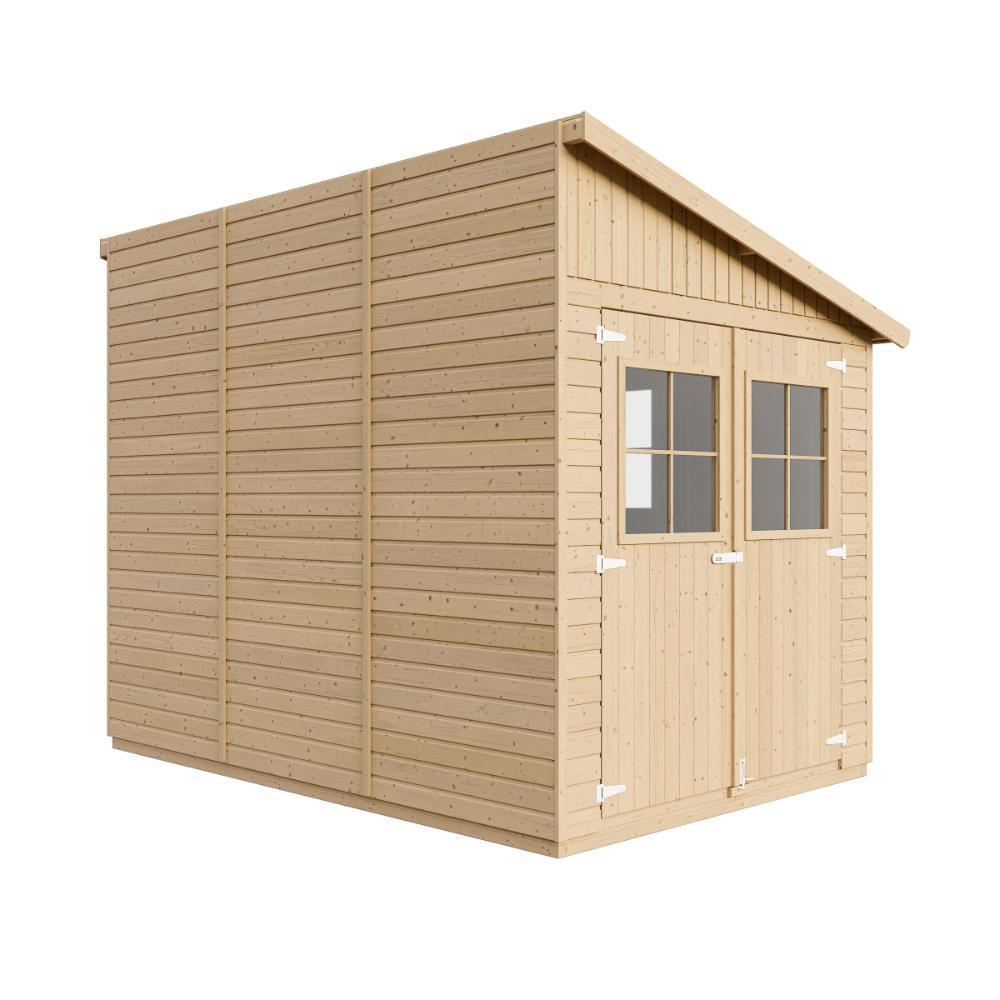 Holz Gartenschuppen (mit Seitenwand) - Abstellkammer mit Fenstern - H244x216x318 cm/6,2 m2 Naturholz-Shiplap-Schuppen - Gartenwerkstatt-TIMBELA M339A