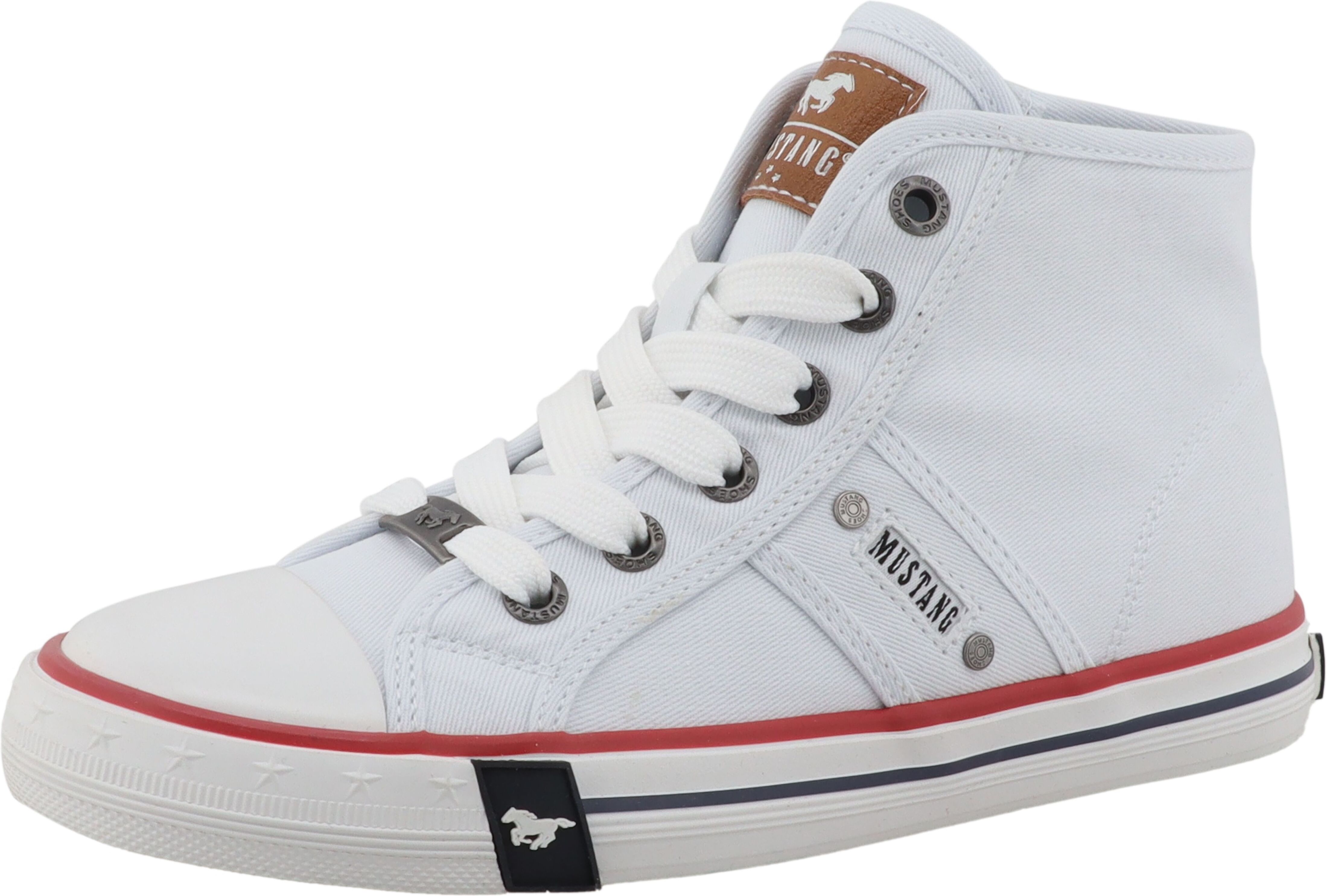 Sneaker MUSTANG SHOES "Gaspare", Jungen, Gr. 33, weiss (weiß), Baumwolle, Schuhe Sneaker, Freizeitschuh, Schnürboots, High Top-Sneaker mit Nieten weiß 33