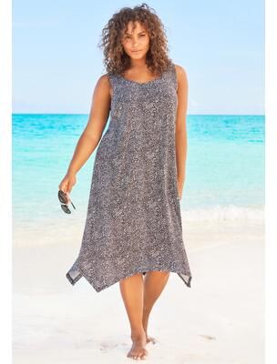 Plus Size Women's Sharktail Beach Cover Up by Swim 365 in Black Mini Leopard (Size 22/24) Dress