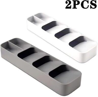 Uplift Picks Space Saving Cutlery Organizer Tray For Kitchen Drawer Storage gray & White