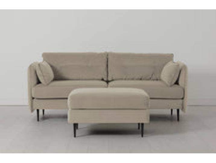 Model 19 Dreisitzer-Sofa mit Polsterhocker, Knochenweiß