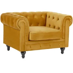 SESSEL Samtstoff senfgelb Rautenmuster Chesterfield