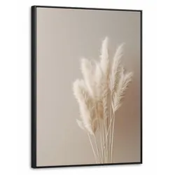 LEINWAND Bilder mit Rahmen - Pampasgras - Federn - Pastell - Weiß - 60x80