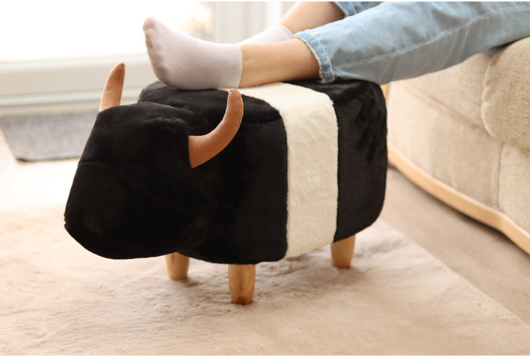 Gardeco Beltie the belted cow animal footstool with wooden legs Black/White 36cm H X 81.28cm W X 154.94cm D