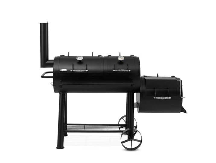 tepro Indianapolis 1146 Massiv Smoker – XXL‑Holzkohlegrill & Smoker mit ca. 97,5×44cm Hauptrost + ca. 48×43cm Seitenkammer, Thermometer, Ablagetisch & Rädern