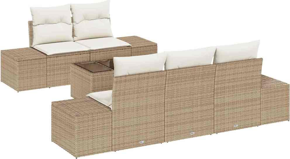 Sofa Set mit Kissen Beige Poly Rattan