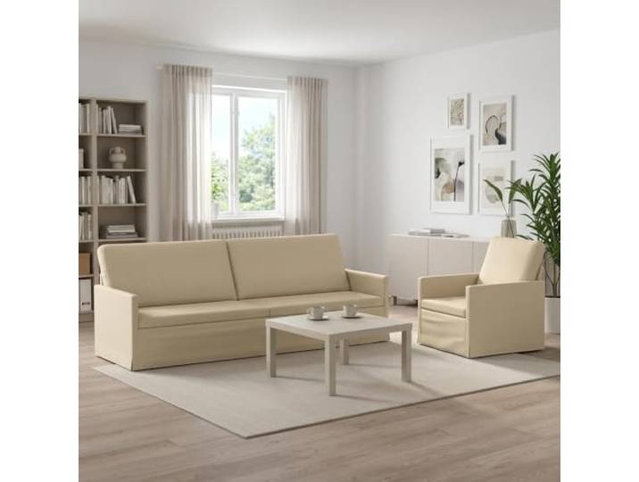 Sofa-Set 2 pcs Creme Stoff Metallrahmen,Schaumstofffüllung,Polyesterstoff,Pflegeleicht,modernes Design