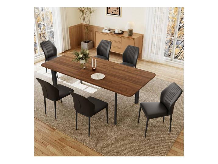 LuxusKollektion Esstisch Esstisch 160-200cm Table + 6 Chairs Walnut Table + Black Chairs (1-St)