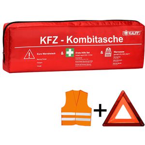 Kalff Erste-Hilfe-Tasche KFZ-Kombitasche Trio, nach DIN 13164 gefüllt, Warndreieck- & weste, KFZ