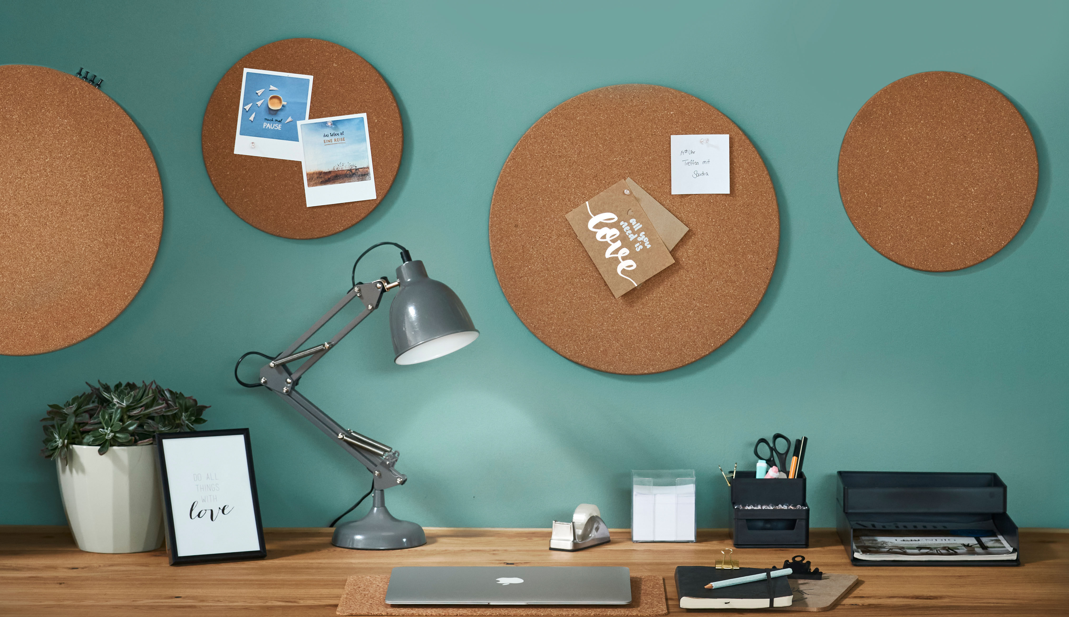 Pinnwand ZELLER PRESENT "Pinboard, rund, Kork, 2-tlg.", beige (natur), B:30cm H:1cm T:30cm Ø:30cm, Kork, Tafeln, Pinnwand