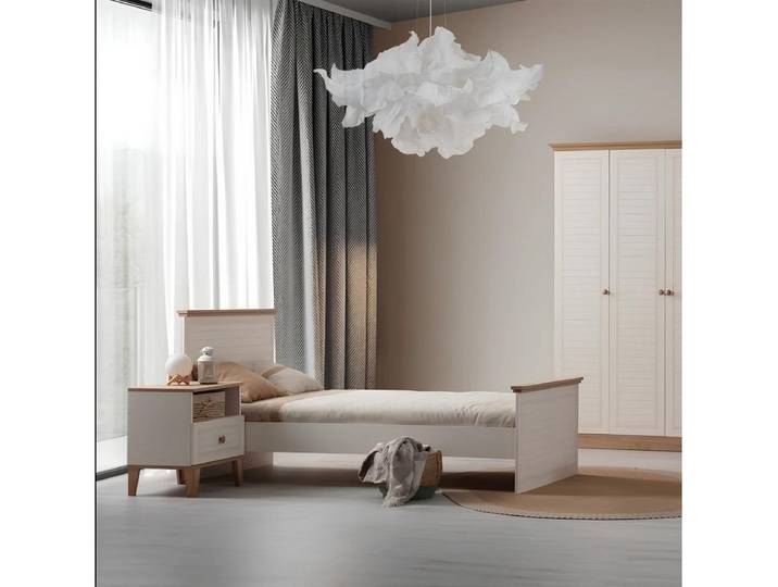 Xlmoebel Holzbett Weiße Jugendzimmer Garnitur 2tlg. Designer Einzel & Nachttisch (Garnitur, 1-tlg., 2-tlg. Garnitur), Made in Europa