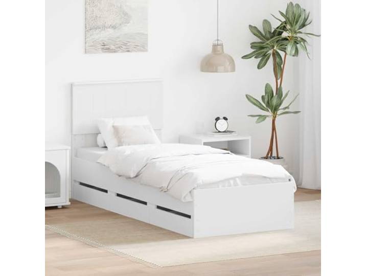 RJPLMFV Bettgestell mit Schublade, Weiß, 75 x 190 cm, Holz Versteckte Aufbewahrung, feste Latten, stabile quadratische Füße, einfache Pflege, moderner Stil