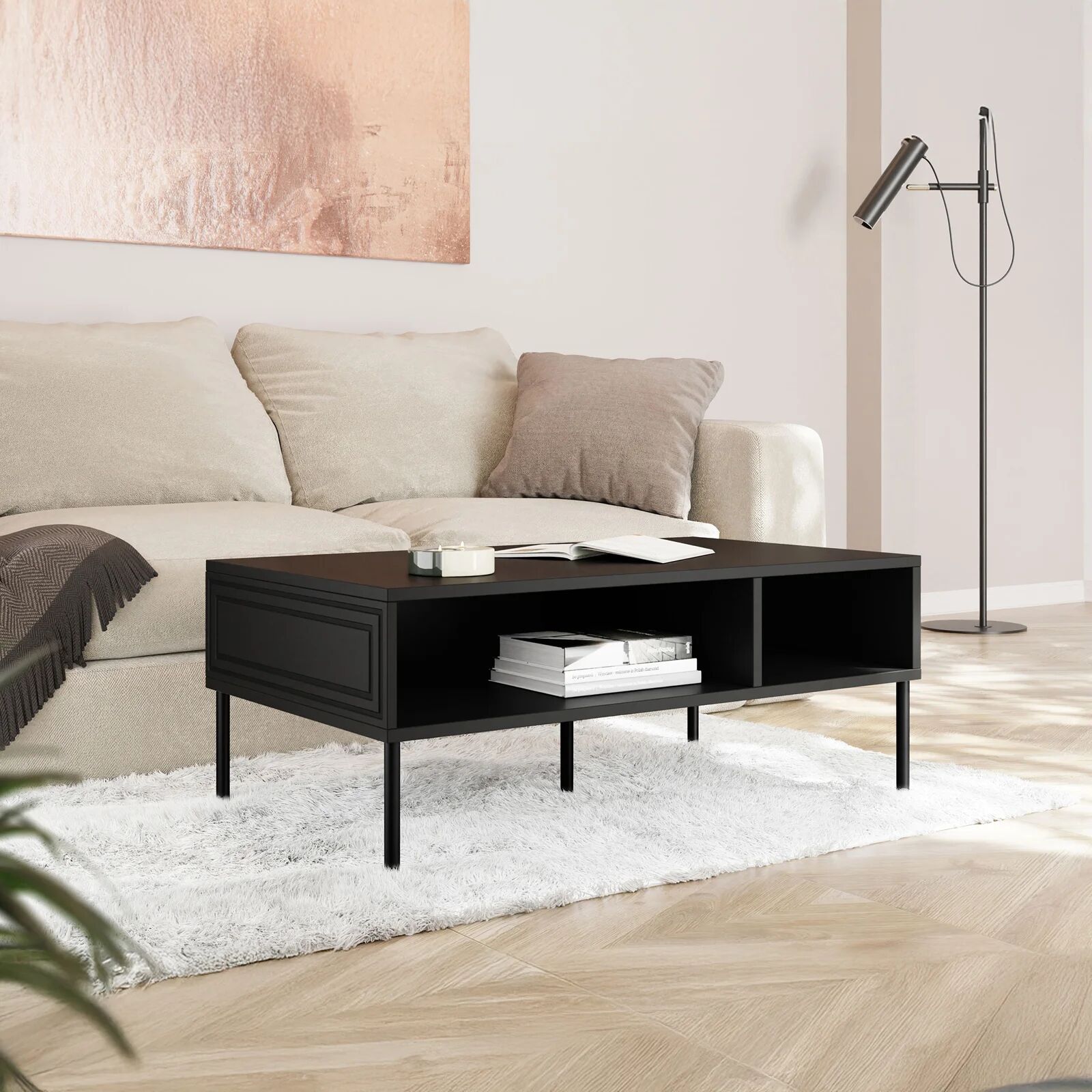 garneroarredamenti Tavolino da salotto 110x60cm 2 vani nero opaco Stark