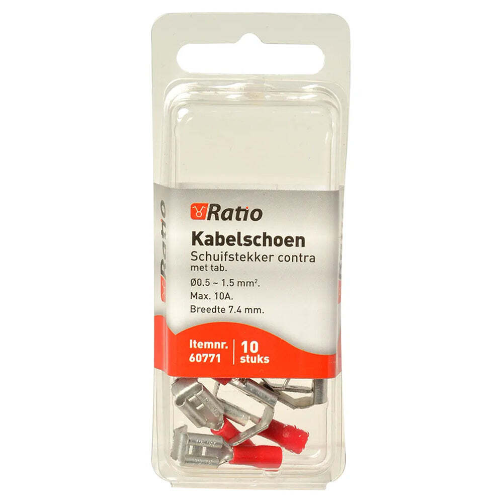 Ratio Kabelschoen Schuifstekker contra met tab 0.5-1.5mm2 - Rood - 10 stuks