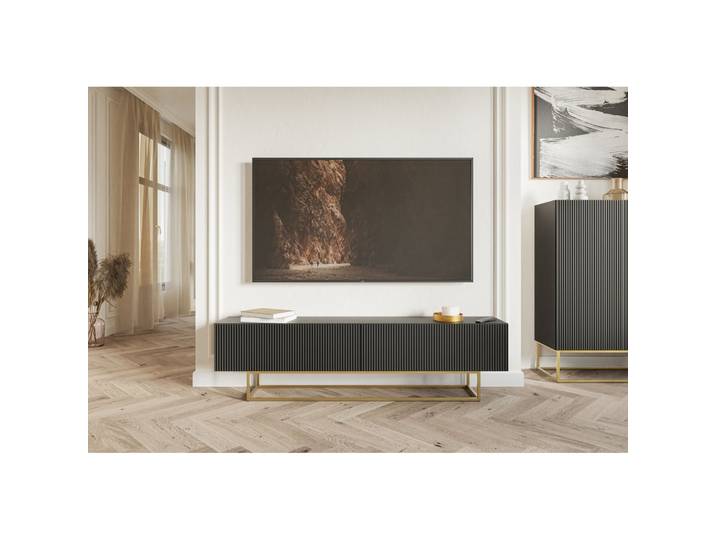 TV-Schrank Veldio mit gefräster Front, 175 cm, Schwarz mit