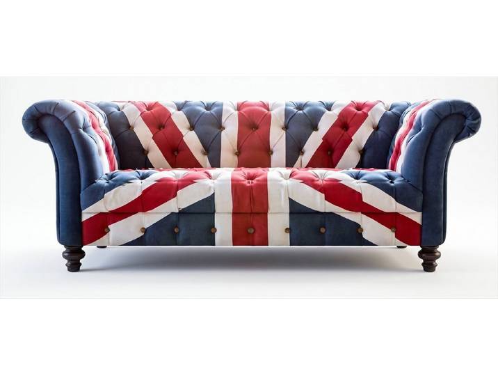 JVmoebel Chesterfield-Sofa Chesterfield 3-Sitzer Sofa Union Jack Dunkelblau Leder British Classic, 1 Teile, Britische Flagge