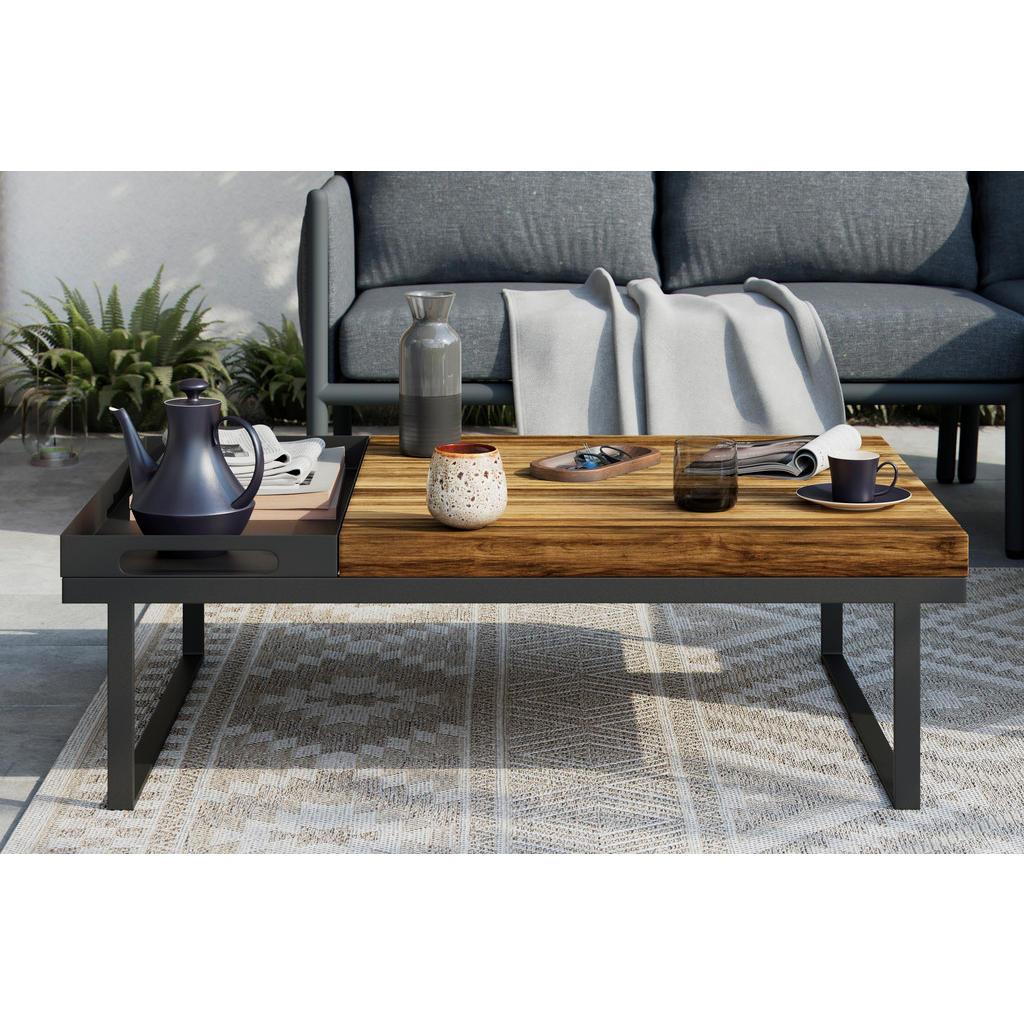 Ambia Garden Loungetisch , Schwarz, Akaziefarben , Holz, Metall , Akazie , massiv , rechteckig , 105x32x70 cm , Gartenmöbel, Gartentisch, Loungetische