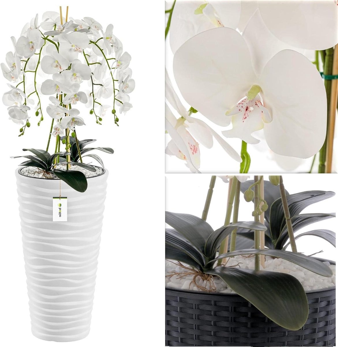 Kunstorchidee Boeket Wit - Realistische Kunstplant voor Interieur Decoratie - Hoogte: 115 cm