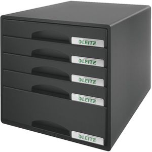 Leitz Schubladenbox 5211-00-95, Plus, A4, 5 Fächer, Kunststoff, geschlossen, schwarz