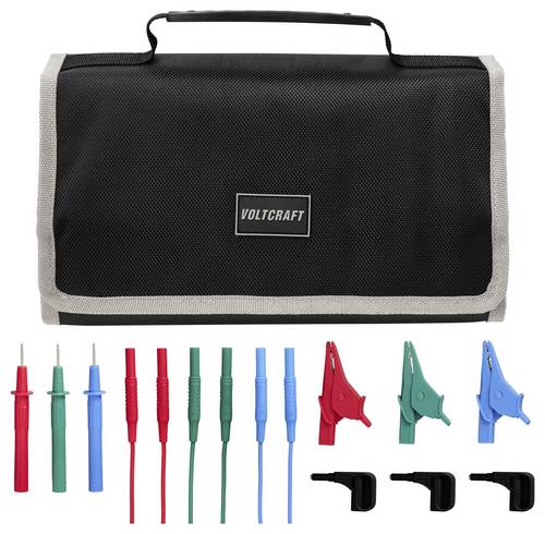 VOLTCRAFT MLSet-140 Messleitungs-Set Steckanschluss 4mm Krokoklemmen, Prüfspitze, Steckanschluss 4mm 1.5m Rot, Blue, Grün 1St.