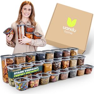 uandu Vorratsdose 24 Mix grau, aus Kunststoff, 0,55 - 1,75 Liter, transparent, luftdicht, Set, 24-teilig