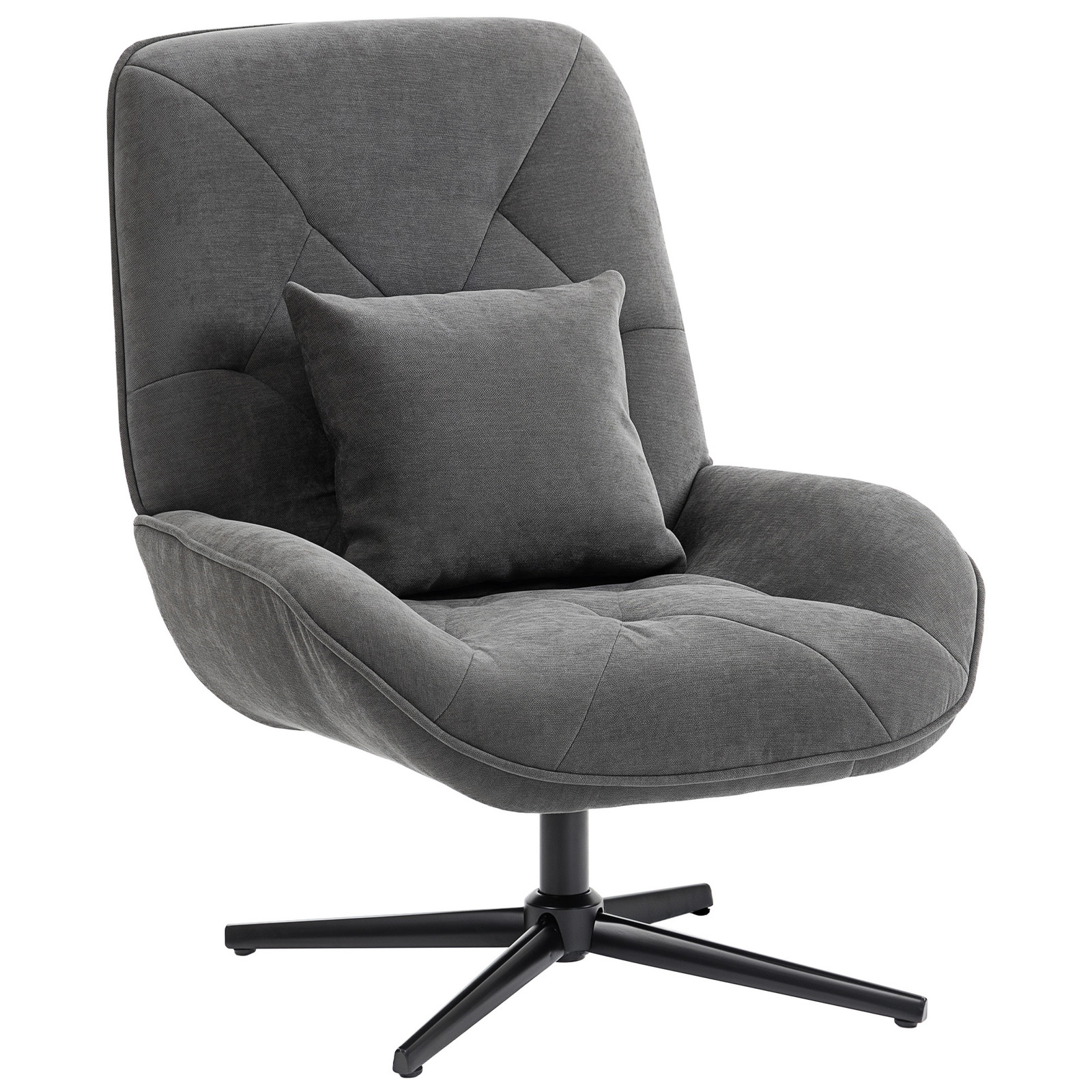 HOMCOM Draaibare Accentstoel, Chenille Gestoffeerde Fauteuil met Lendenkussen, Donkergrijs