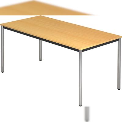 bümö Multifunktionstisch Buche, Tisch 160 x 80 cm, Tischfuß verchromt - einfacher Tisch, Besprechungstisch System D-Serie, Konferenztisch,