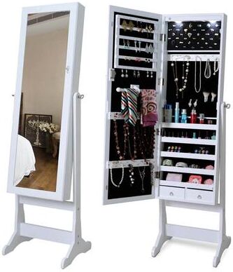 Jewelry Organizer w/Full Length Mirror Standing Jewelry Cabinet