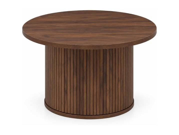 Atmosphera - Table basse Colva ronde effet bois foncé - Pied cylindrique rainuré - Ø 70 x H 40 cm