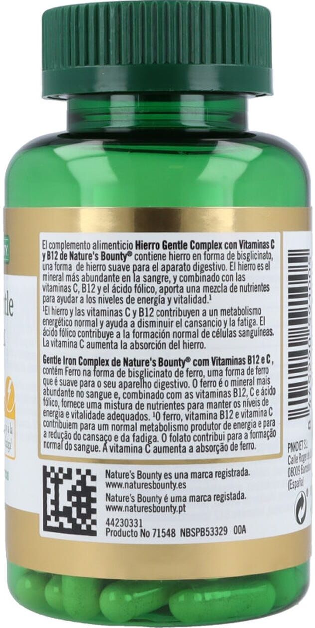Nature's Bounty Hierro Gentle Complex con Vitaminas C & B12 100 Cáps.