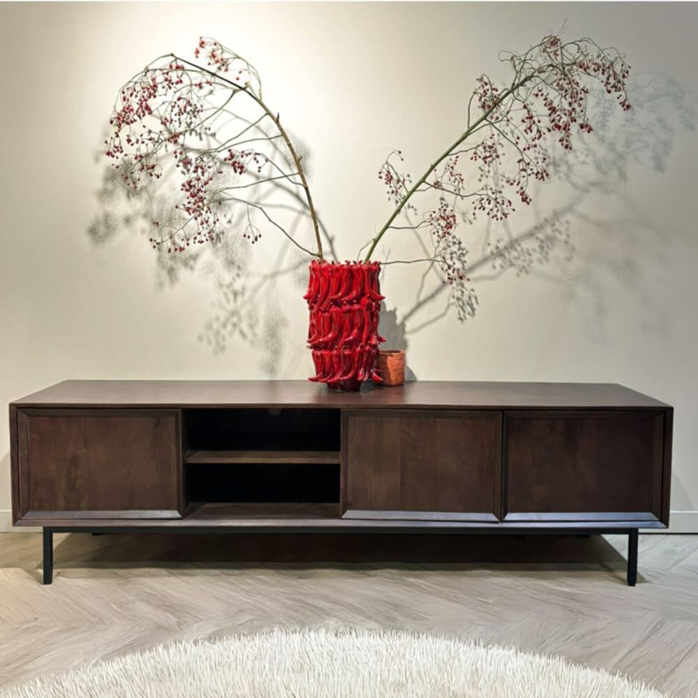 Moloo Meuble tv l.180 cm en bois massif noyer Marron 180x50x40cm