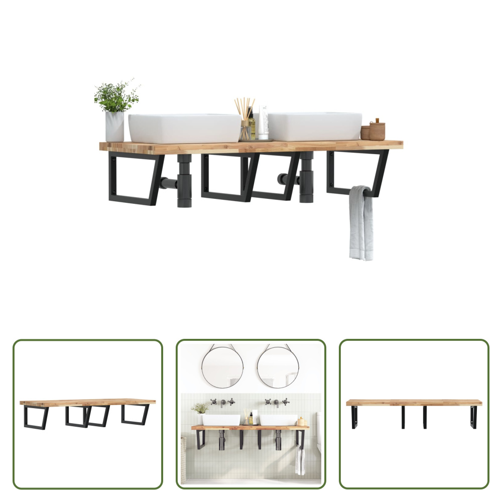 The Living Store Waschbeckenregal Wandmontage Stahl und Akazienholz