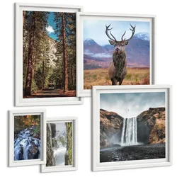 BILDER SET 5er Set - 50x50 cm & 20x30 cm & 40x60 cm Weißer Rahmen - London-Ansichtsgemälde-Set