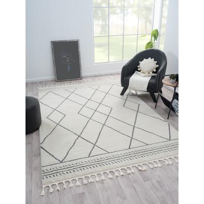 Hochflor-Teppich "Moroccan Design, LAGERRÄUMUNG", grau (weiß, grau), B:200cm H:24mm L:290cm, Polyester, Polypropylen (PP), MYFLAIR MÖBEL & ACCESSOIRES, Teppiche, Fransenteppich, modernes Design, Rauten Muster, weich, mit Fransen, auch als Läufer