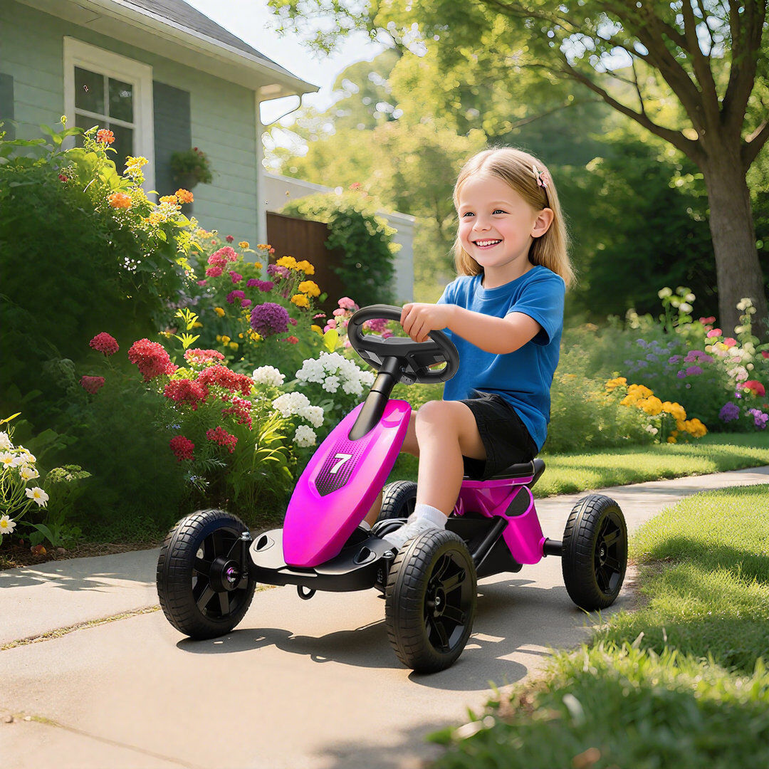 Zoomie Kids AIYAPLAY Pedal Go-Kart for Kids with Silent EVA Wheels, Metal Frame Pink