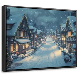 LEINWAND Bilder mit Rahmen - Weihnachtsdorf - Weihnachten - Schnee - Winter - 40x30