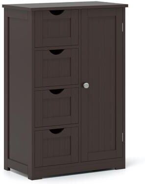 Costway Standing Indoor Wooden Cabinet with 4 Drawers-Brown