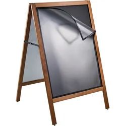 Kundenstopper Holz COMBI, A1, mit Kreidetafel und Magnetrahmen, braun