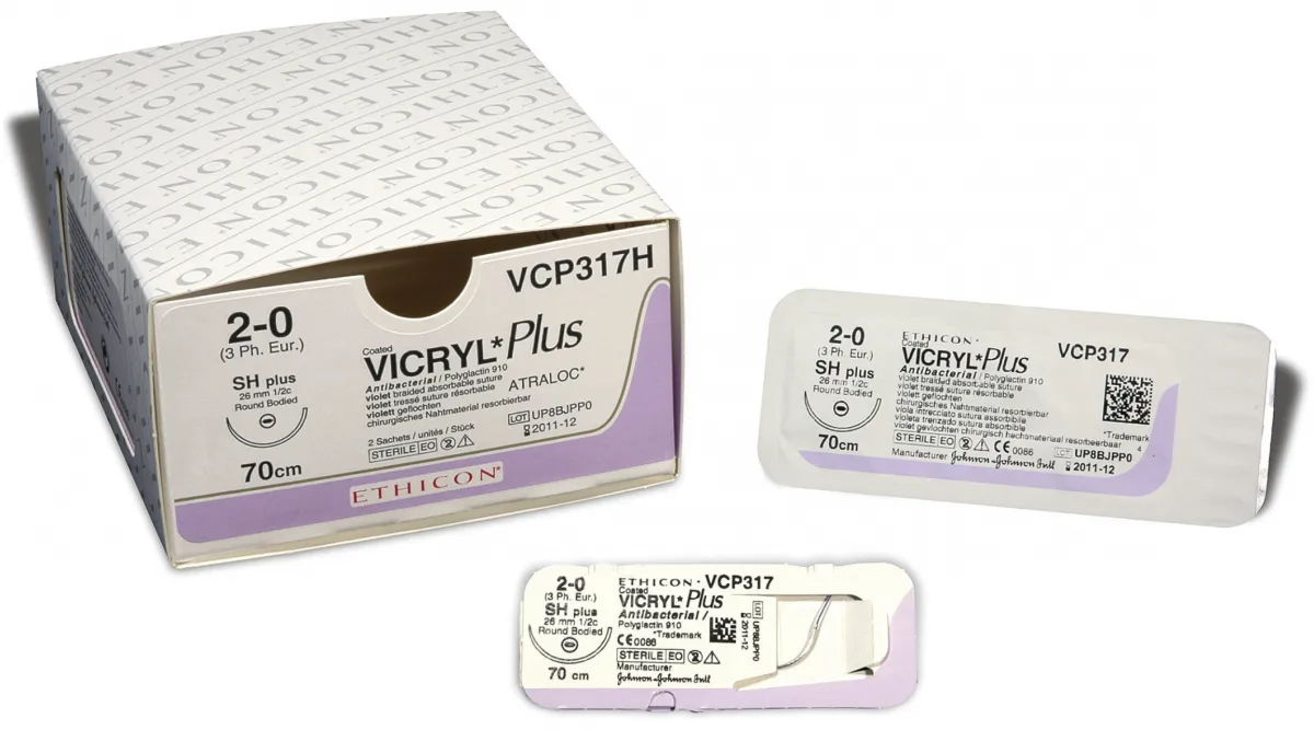 Ethicon Nahtmaterial Vicryl Plus ungefärbt geflochten 4-0, mit Nadel FS1, 70 cm Fadenlänge (3Dtz.) resorbierbar VCP451H